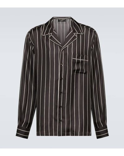 Dolce & Gabbana Striped Silk Pajama Top - Black