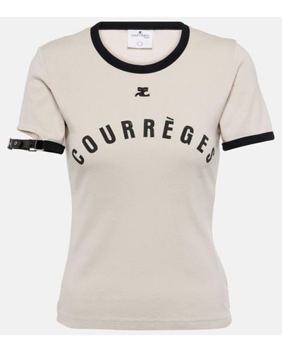 Courreges Buckle Logo Cotton Jersey T-shirt - Natural