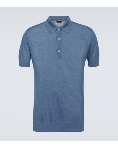 Tom Ford Cotton And Silk Polo Shirt - Blue