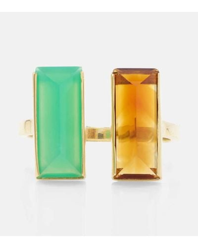 Aliita Ring Bi Maxi aus 9kt Gelbgold mit Citrin und Chrysopras - Grün