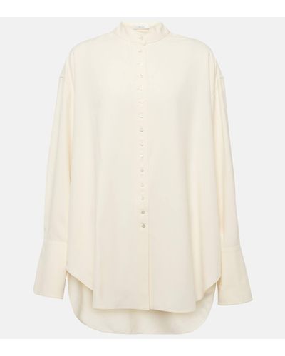 The Row Grandad Oversized Silk Shirt - Natural