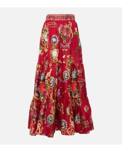 Camilla Printed High-rise Tiered Silk Maxi Skirt