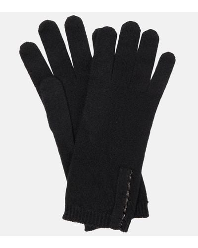 Brunello Cucinelli Embellished Cashmere Knit Gloves - Black