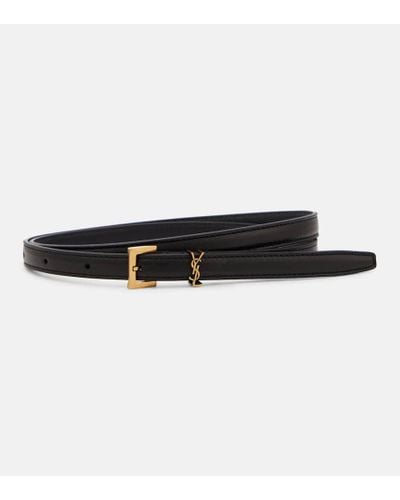 Saint Laurent Cintura Cassandre sottile in pelle - Nero