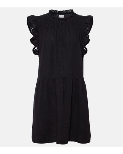 Velvet Grace Lace-Trimmed Cotton Minidress - Black