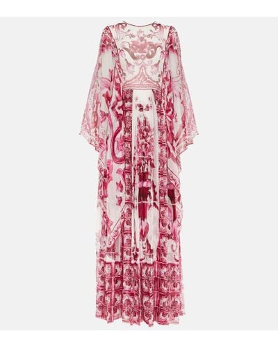 Dolce & Gabbana Majolica Silk Chiffon Maxi Dress - Red