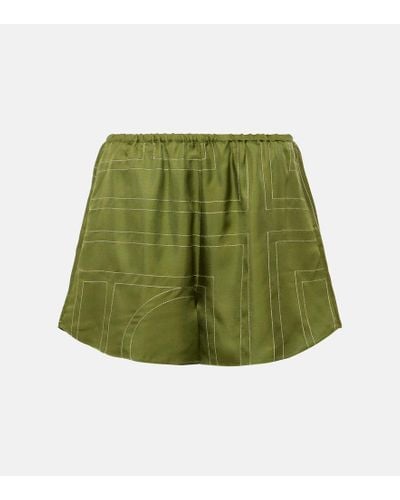 Totême Monogram Silk Satin Pajama Shorts - Green