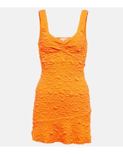 LoveShackFancy Bartlette Gathered Neon Cloqué Mini Dress - Orange