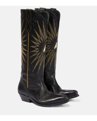 Golden Goose Embroidered Leather Cowboy Boots - Black