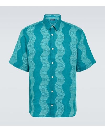 Frescobol Carioca Striped Linen Bowling Shirt - Blue