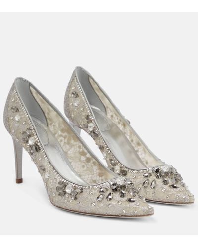 Rene Caovilla Embellished Lace Court Shoes - White