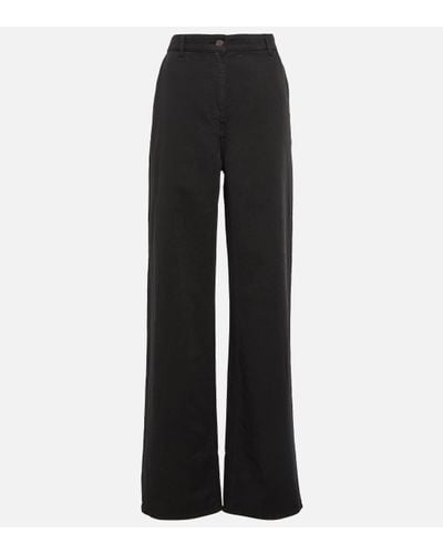 The Row Delton Cotton And Linen Straight Trousers - Black