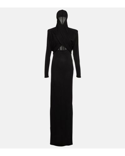 Saint Laurent Robe longue a capuche en crepe - Noir