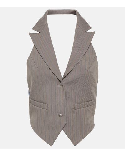 DIDU Pinstripe Chain-detail Vest - Gray