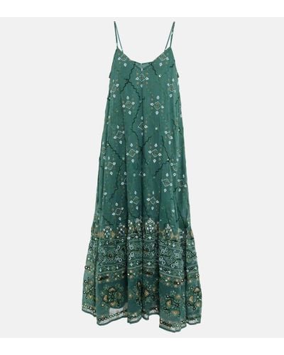 Juliet Dunn Embellished Printed Cotton Midi Dress - Green