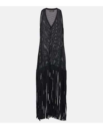 Adriana Degreas Vestido largo Tricot Knit con flecos - Negro