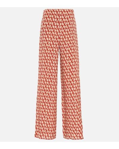 Valentino Vlogo-print Wide-leg Silk Pants - Red