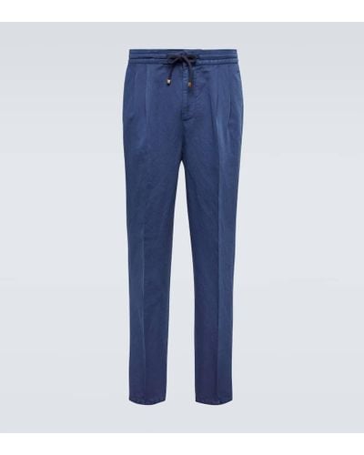 Brunello Cucinelli Pantalones de lino y algodon - Azul