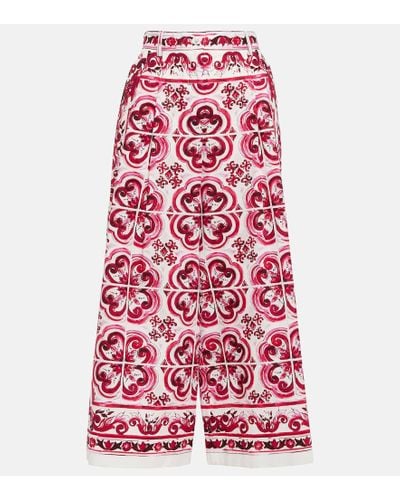 Dolce & Gabbana Pantaloni larghi in cotone stampa maiolica - Rosso