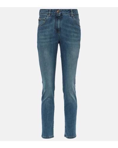 Brunello Cucinelli Jeans skinny cropped a vita alta - Blu