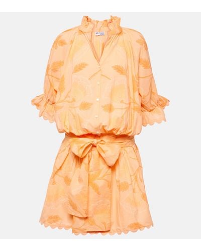 Juliet Dunn Floral Cotton Shirt Dress - Orange