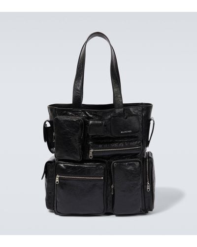 Balenciaga Superbusy Distressed Leather Tote Bag - Black