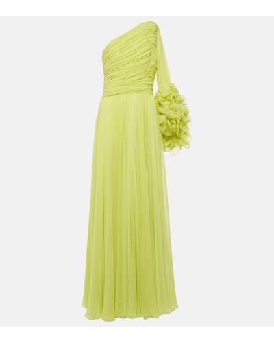 Costarellos Aziza Ruffled Silk Georgette Gown - Green
