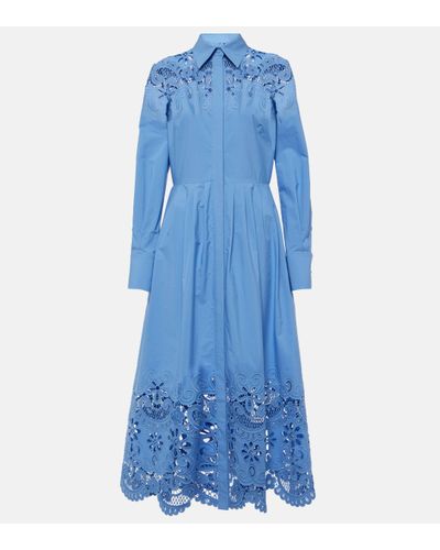 Valentino Robe midi en coton a broderies anglaises - Bleu