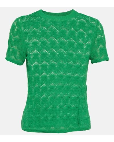 Vince Openwork Cotton Lace T-shirt - Green