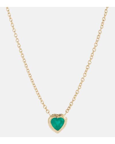 Octavia Elizabeth Halskette Heart & Toggle aus 18kt Gelbgold mit Smaragd - Mettallic