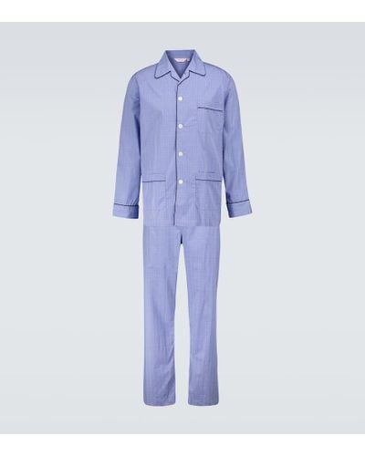 Derek Rose Felsted 3 Checked Cotton Pajama Set - Blue