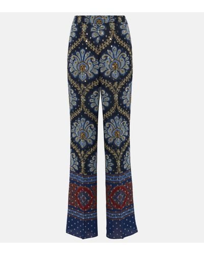Etro Paisley Silk-blend Wide-leg Trousers - Blue