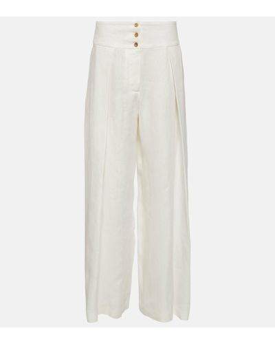 Loro Piana High-waisted Wide-leg Linen Trousers - White