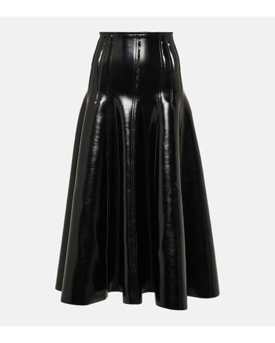 Norma Kamali Faux Patent Leather Midi Skirt - Black