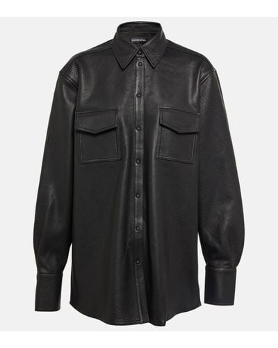 David Koma Leather Overshirt - Black