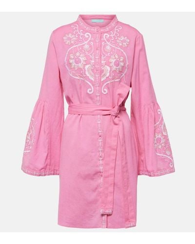 Melissa Odabash Everly Embroidered Cotton And Linen Minidress - Pink