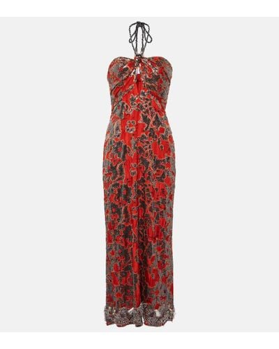 Johanna Ortiz Embroidered Silk Jacquard Midi Dress