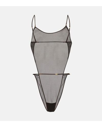 Saint Laurent Silk-blend Georgette Bodysuit - Gray