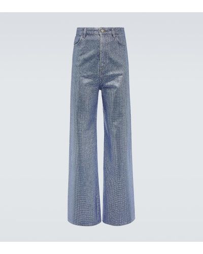 Loewe Crystal-embellished Wide-leg Jeans - Blue