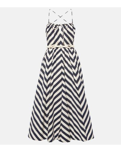 Rebecca Vallance Katerina Striped Cotton Poplin Midi Dress - White