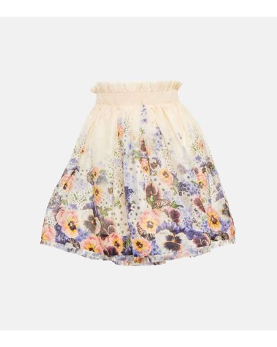 Zimmermann Tama Floral Linen And Silk Miniskirt - Natural