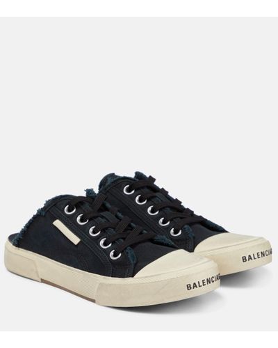 Balenciaga Paris Distressed Open-back Sneakers - Blue