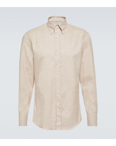 Brunello Cucinelli Camisa en franela de algodon - Blanco