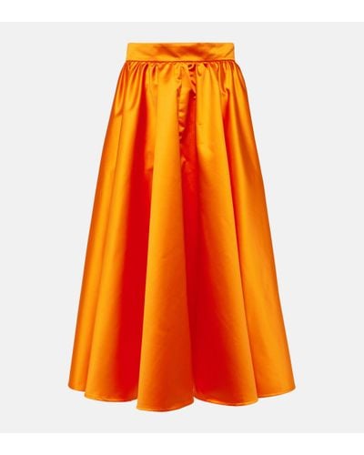 Patou Pleated Satin Midi Skirt - Orange