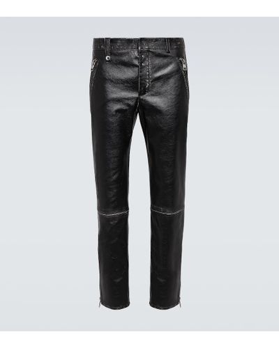 Alexander McQueen Leather Straight Pants - Gray
