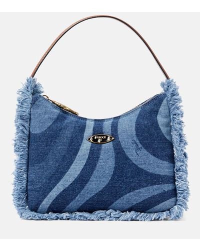 Emilio Pucci Marmo Fringed Denim Shoulder Bag - Blue