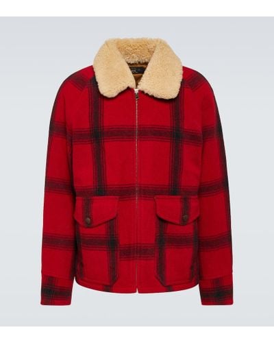 RRL Shearling-trimmed Checked Wool Jacket - Red