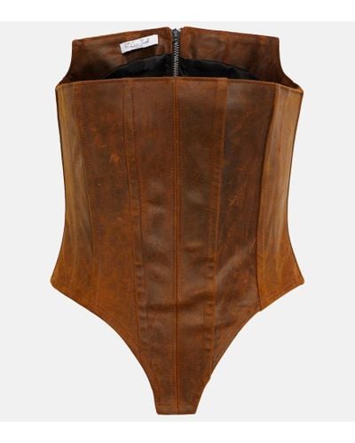 LAQUAN SMITH Distressed Leather Bustier - Brown