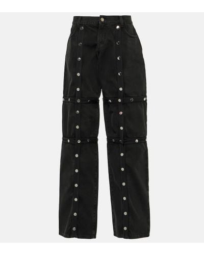 The Attico Studded Convertible Low-rise Straight Jeans - Black