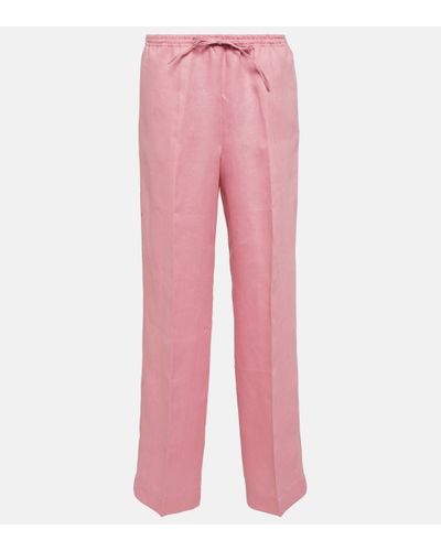 Asceno Aurelia Straight Linen Trousers - Pink